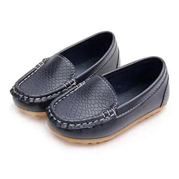 LONSOEN Toddler/Little Kid Boys Girls Soft Synthetic Leather Loafer Slip-On Boat-Dress Shoes/Sneakers,Deep Blue,SHF103 CN23
