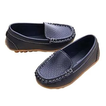 LONSOEN Toddler/Little Kid Boys Girls Soft Synthetic Leather Loafer Slip-On Boat-Dress Shoes/Sneakers,Deep Blue,SHF103 CN23
