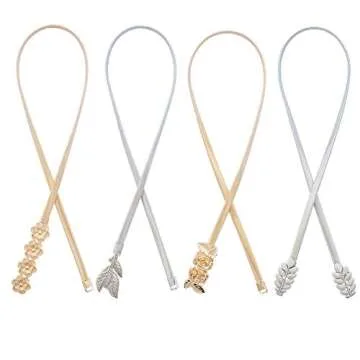 HaoPiDai Brand 4 Pack Metal Belts For Women Dress Gold and Sliver Skinny Luxury Elastic Waist Chain By Designer