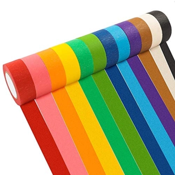 Vibrant 12 Roll Rainbow Masking Tape for Arts and Crafts