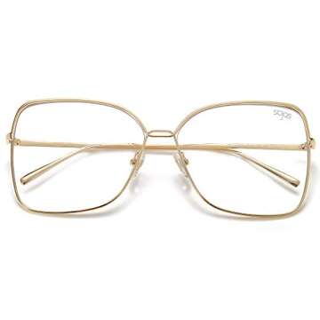 SOJOS Classic Trendy Square Oversized Blue Light Computer Glasses Large Clear Lens Eyewear Frame SJ1082, Gold/Clear
