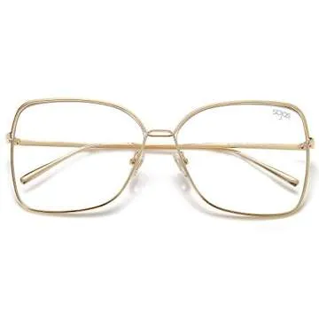 SOJOS Classic Trendy Square Oversized Blue Light Computer Glasses Large Clear Lens Eyewear Frame SJ1082, Gold/Clear