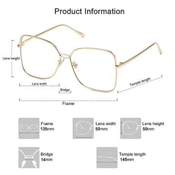SOJOS Classic Trendy Square Oversized Blue Light Computer Glasses Large Clear Lens Eyewear Frame SJ1082, Gold/Clear