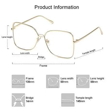 SOJOS Classic Trendy Square Oversized Blue Light Computer Glasses Large Clear Lens Eyewear Frame SJ1082, Gold/Clear