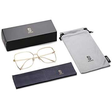 SOJOS Classic Trendy Square Oversized Blue Light Computer Glasses Large Clear Lens Eyewear Frame SJ1082, Gold/Clear