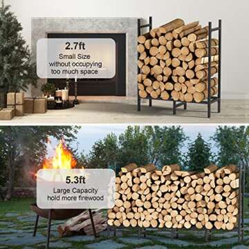 5.3ft Outdoor Indoor Firewood Rack Holder for Fireplace Wood Storage, Adjustable Fire Log Stacker St...