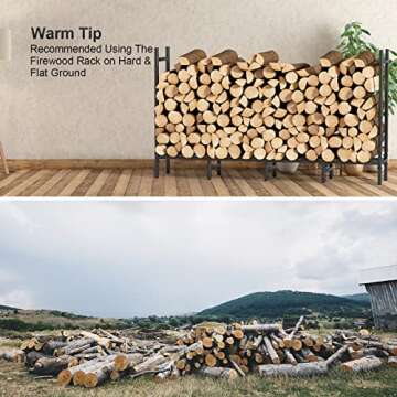 5.3ft Outdoor Indoor Firewood Rack Holder for Fireplace Wood Storage, Adjustable Fire Log Stacker Stand, Heavy Duty Logs Stand Stacker Holder for Fireplace Metal Lumber Storage Carrier Organizer