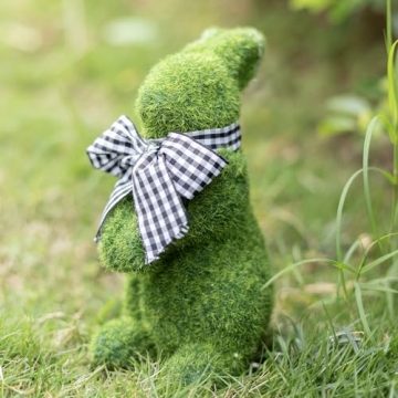 Mingfuxin Easter Furry Flocked Bunny, Faux Moss Rabbit Easter Table Décor, Moss Bunnies Resin Rabbit Holiday Easter Figure Statue Spring Table Garden Easter Decorations