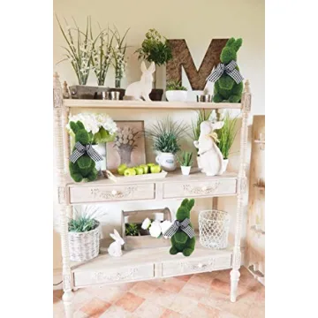 Mingfuxin Easter Furry Flocked Bunny, Faux Moss Rabbit Easter Table Décor, Moss Bunnies Resin Rabbit Holiday Easter Figure Statue Spring Table Garden Easter Decorations