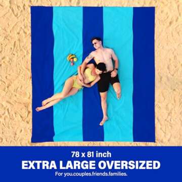 Famstar Beach Blanket Oversized Extra Large 78" X 81",Waterproof Sandproof Beach Blanket 1-7 Adults ...
