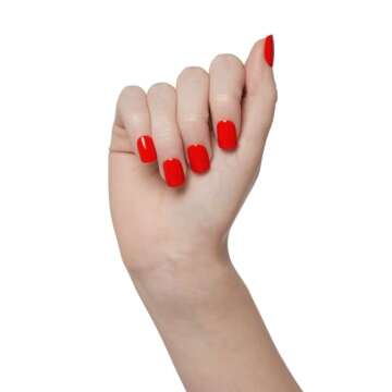 KISS imPRESS Color No Glue Mani 30 Pcs Press On Nails, Solid Red, Short Size, Squoval Shape, Simple Peel & Press Easy Apply, Hassel-Free Removal, Essential Tools Included
