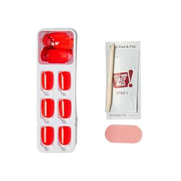 KISS imPRESS Color No Glue Mani 30 Pcs Press On Nails, Solid Red, Short Size, Squoval Shape, Simple Peel & Press Easy Apply, Hassel-Free Removal, Essential Tools Included