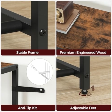 MAHANCRIS Guitar Stand, Guitar Holder for 5-7 String Instruments, Suitable for Acoustic Guitar, Bass, Guitar Rack with Side Shelves for Record Player, with Non-Slip Rubber Pads, Rustic Brown GSHR9701