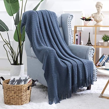 NUYECY Soft Blue Haze Knitted Throw Blanket for Comfort