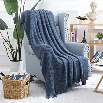 NUYECY Soft Blue Haze Knitted Throw Blanket for Comfort