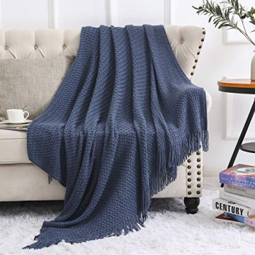 NUYECY Soft Blue Haze Knitted Throw Blanket for Comfort