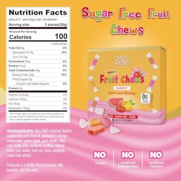 ChocZero Chewy Candy Variety Pack, Sugar Free, All Natural, Vegan, Orange Strawberry and Watermelon Candy, 3.5 Ounce (Pack of 1)