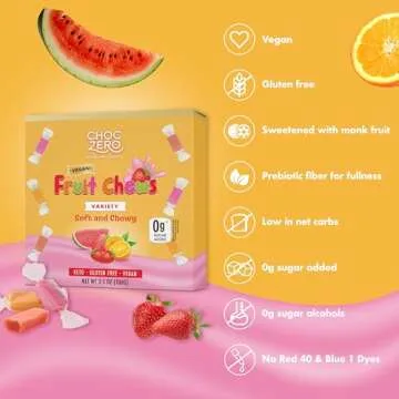 ChocZero Chewy Candy Variety Pack, Sugar Free, All Natural, Vegan, Orange Strawberry and Watermelon Candy, 3.5 Ounce (Pack of 1)