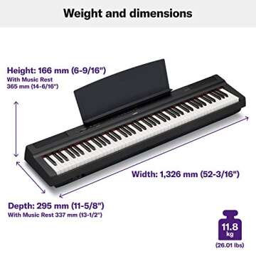 YAMAHA P125 88-Key Weighted Action Digital Piano with Power Supply and Sustain Pedal, Black