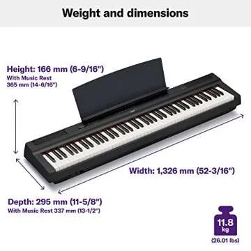 YAMAHA P125 88-Key Weighted Action Digital Piano with Power Supply and Sustain Pedal, Black