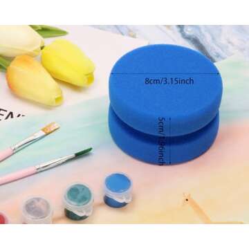 Paint Sponge Applicator PENTA ANGEL 2Pcs 3.1 Inch Double-Side Round Detail Sponge Painting Sponges for Acrylic Oil Watercolor Art Paint or Car Waxing Kitchen Cleaning (Blue)