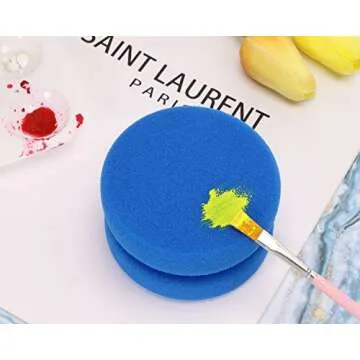 Paint Sponge Applicator PENTA ANGEL 2Pcs 3.1 Inch Double-Side Round Detail Sponge Painting Sponges for Acrylic Oil Watercolor Art Paint or Car Waxing Kitchen Cleaning (Blue)