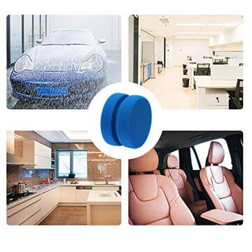 Paint Sponge Applicator PENTA ANGEL 2Pcs 3.1 Inch Double-Side Round Detail Sponge Painting Sponges for Acrylic Oil Watercolor Art Paint or Car Waxing Kitchen Cleaning (Blue)