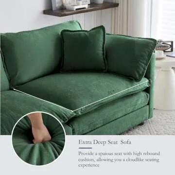 GNIXUU 111.5“ Modular Sectional Sofa, Comfy Chenille Cloud Couch with Movable Ottoman, L Shaped Sectional Couches for Living Room, Apartment, Office(Green)