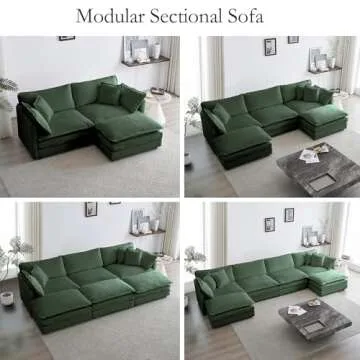 GNIXUU 111.5“ Modular Sectional Sofa, Comfy Chenille Cloud Couch with Movable Ottoman, L Shaped Sectional Couches for Living Room, Apartment, Office(Green)