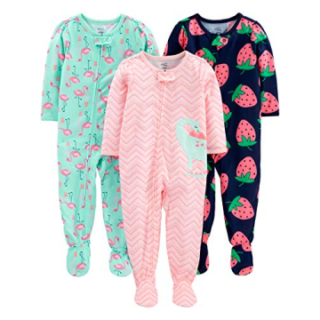 Simple Joys by Carter's Baby Girls' 3-Pack Loose Fit Flame Resistant Polyester Jersey Footed Pajamas...