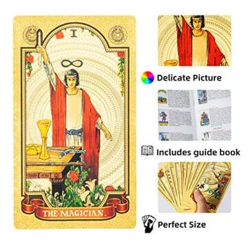 SIOKUY Tarot Cards Deck, Luxury Tarot Card Deck, Splendid Classic Tarot Deck, Durable Waterproof Gold Foil Tarot Decks for Beginners (Gold Sun)