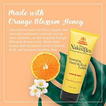 The Naked Bee Orange Blossom Honey Hand and Body Lotion 6.7oz + Honey Bee Hand & Body Lotion, Lip Balm, and Hand Sanitizer + Hand & Cuticle Healing Salve (1.5oz/Sunflower, Beeswax & Shea Butter)