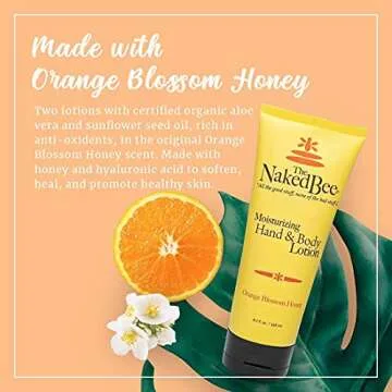 The Naked Bee Orange Blossom Honey Hand and Body Lotion 6.7oz + Honey Bee Hand & Body Lotion, Lip Balm, and Hand Sanitizer + Hand & Cuticle Healing Salve (1.5oz/Sunflower, Beeswax & Shea Butter)