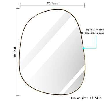 Asymmetrical Mirror for Wall Decor 23"*30", Modern Brass Framed Wall Mirror for Living Room Bathroom...