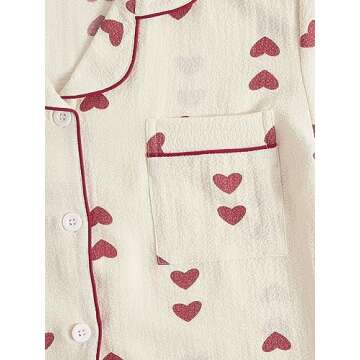 Verdusa Women's 2 Piece Pajama Sets Cute Printed Pj Set Button Up Shirts with Shorts Lounge Sleepwear Beige S