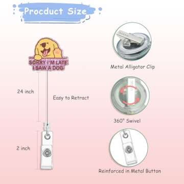 Funny Badge Holder Retractable Cute Dog Badges Reels Accessories ID Clip for Nursing Nurses Doctor Student Teacher Healthcare Medical Work Assistant MA CNA RN ER Office Gifts