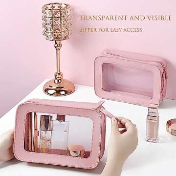 Clear and Waterproof Makeup Bag Portable Travel Cosmetic Case Organizer for Women Toiletry Pouch wit...