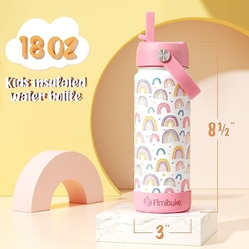 Fimibuke Kids Insulated Water Bottle - 18oz BPA FREE Stainless Steel