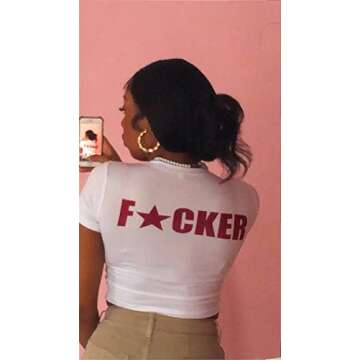 Womens Girls Y2k Vintage Star Graphic Print Crop Tops Kawaii Fairy Grunge Baby Tees Shirt Aesthetic Harajuku Steetwear (Star-Letter White, Small)