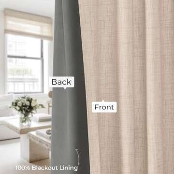 INOVADAY 100% Blackout Curtains for Bedroom, Thermal Black Out Curtains, Back Tab/Rod Pocket Linen Blackout Drapes, Room Darkening Drapes for Living Room, 52''W x 84''L, Oatmeal