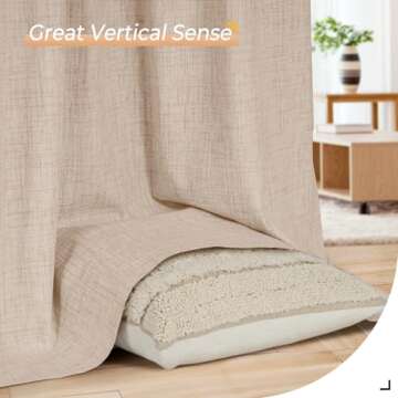 INOVADAY 100% Blackout Curtains for Bedroom, Thermal Black Out Curtains, Back Tab/Rod Pocket Linen Blackout Drapes, Room Darkening Drapes for Living Room, 52''W x 84''L, Oatmeal