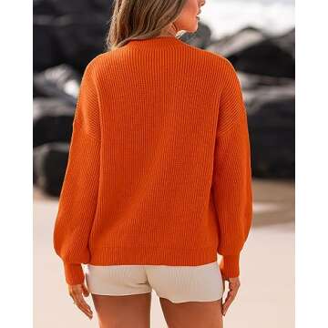 BTFBM Womens Casual Long Sleeve Sweaters Crew Neck Oversized Ribbed Knit Pullover Sweater 2025 Fall Winter Jumper Tops(Solid Orange, Large)