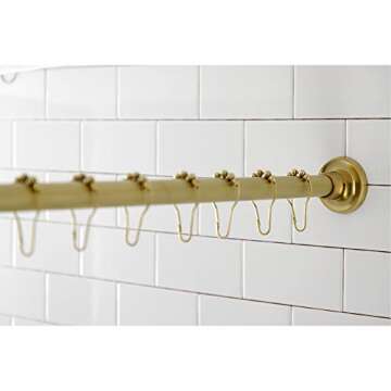Kingston Brass KSR607 Edenscape 72-Inch Adjustable Stainless Steel Shower Curtain Rod with Rings, Brushed Brass