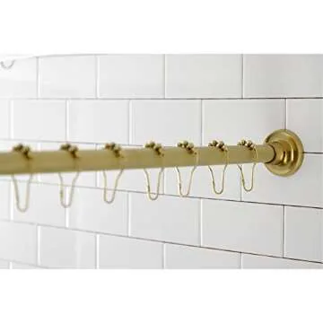 Kingston Brass KSR607 Edenscape 72-Inch Adjustable Stainless Steel Shower Curtain Rod with Rings, Brushed Brass