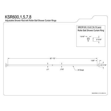 Kingston Brass KSR607 Edenscape 72-Inch Adjustable Stainless Steel Shower Curtain Rod with Rings, Brushed Brass