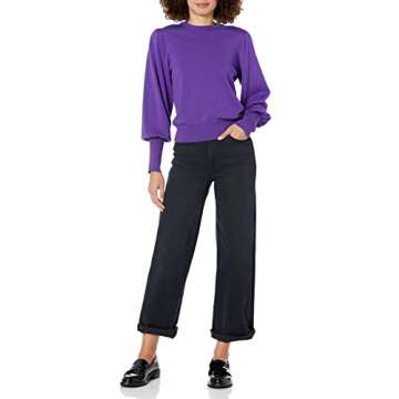 The Drop Women's Vivienne Padded Shoulder Crew-Neck Sweater, Dark Purple, M