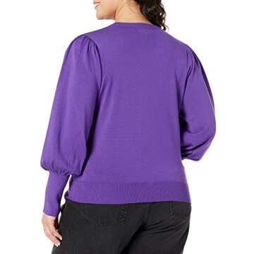 The Drop Women's Vivienne Padded Shoulder Crew-Neck Sweater, Dark Purple, M
