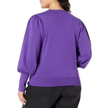 The Drop Women's Vivienne Padded Shoulder Crew-Neck Sweater, Dark Purple, M