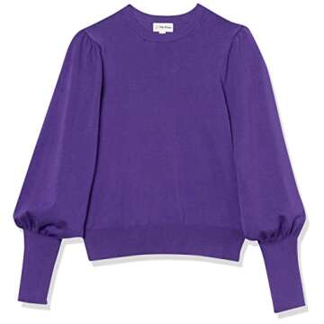 The Drop Women's Vivienne Padded Shoulder Crew-Neck Sweater, Dark Purple, M