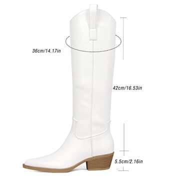 MUCCCUTE White Cowboy Boots for Women Stylish Knee High Western Embroidered Boots